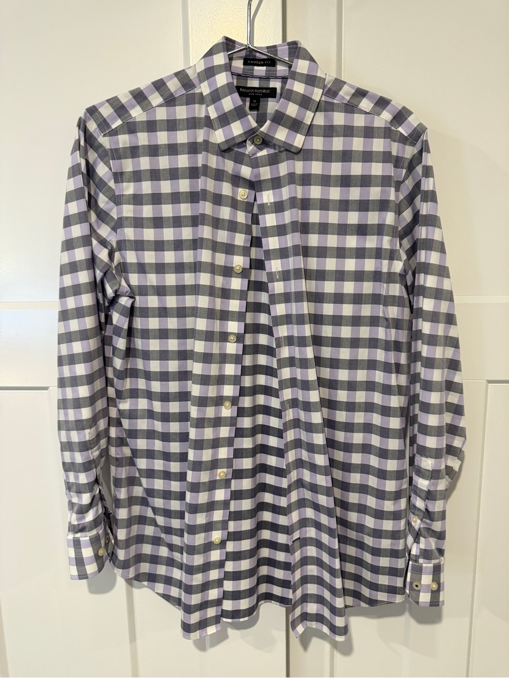 Banana Republic Men's Purple and White Check Dress Shirt
